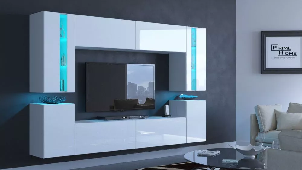 Sekcija Concept 24 ar LED · Balts · 256 × 35 × 176 cm