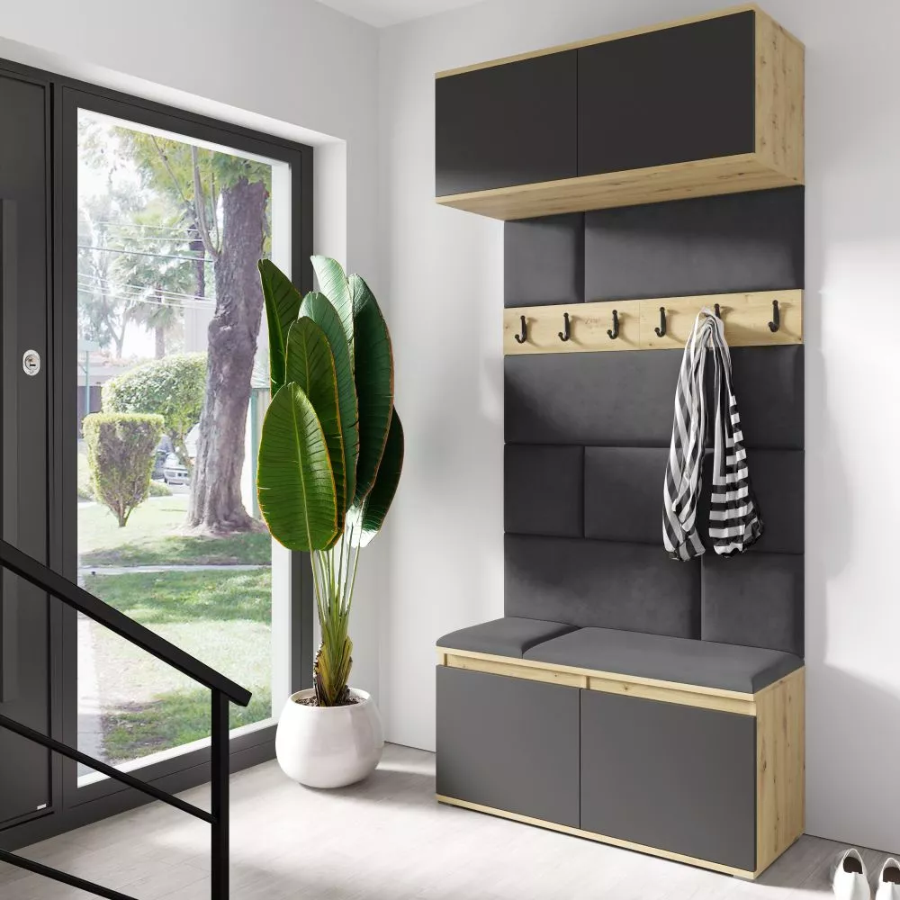 Apavu plaukts Emi 23 Trinity Korpusa krāsa: ozols artisan + melns, · 100 × 225 × 40 cm