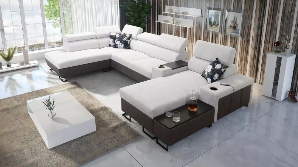 Dīvāns Melody 5 Premium Standard · Gaiši pelēks + grafīts · 220 × 375 × 84 cm