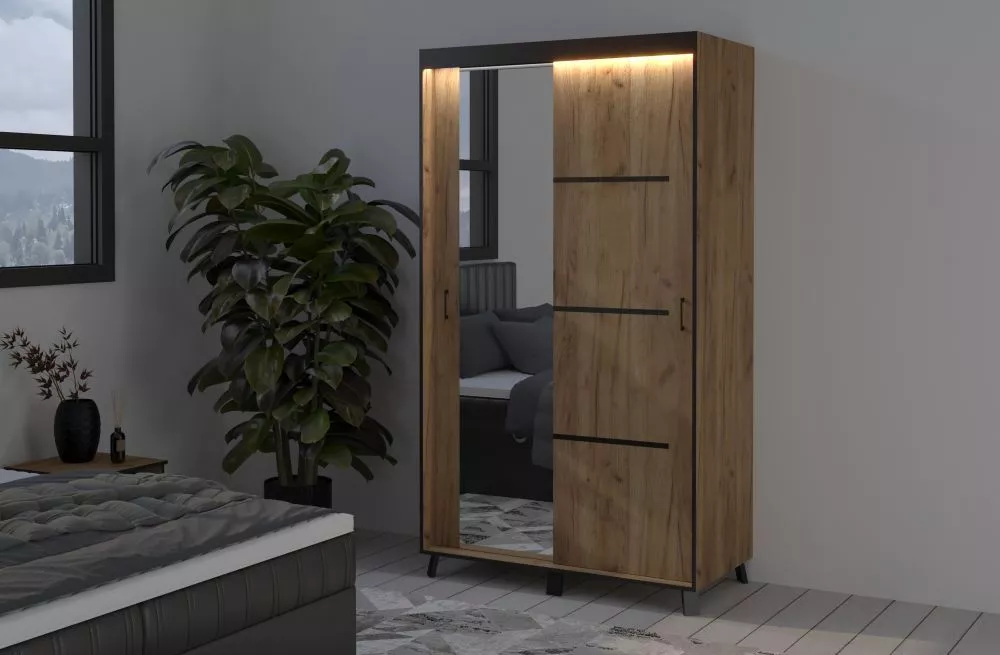 Skapis Gildo ar LED · Ozols craft zelts · 120 × 61 × 215 cm