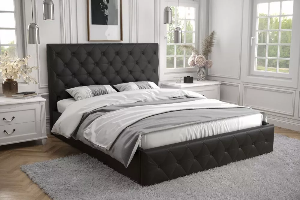 Gulta Roma Standard ar stelāžu Guļamvietas platums: 200 cm, Guļamvietas garums: 200 cm, stelāžas tips: koka, · Melns · 2