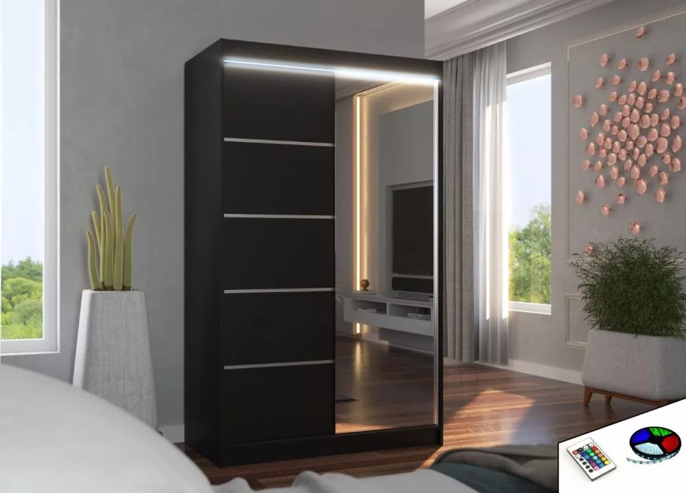 Skapis Nicea Classic ar LED · Melns · 120 × 58 × 200 cm
