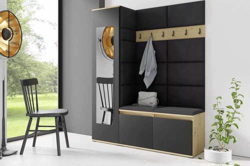 Apavu plaukts Emi 14 Trinity Korpusa krāsa: ozols artisan + melns, · 145 × 185 × 40 cm