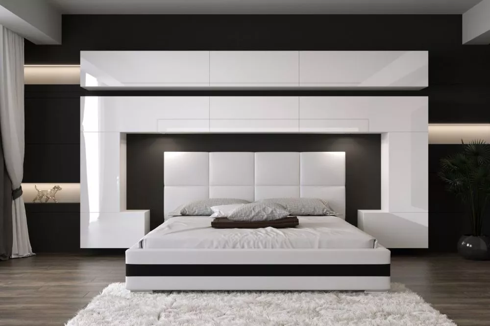 Sekcija Panama 5 Gloss ar LED · Balts · 323 × 35 × 214 cm