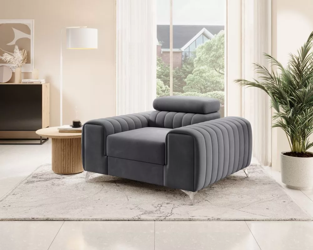 Mīksts krēsls Laurence 1S Standard Sēdvietas dziļums: 55 cm, · Tumši pelēks · 125 × 97 × 75 cm