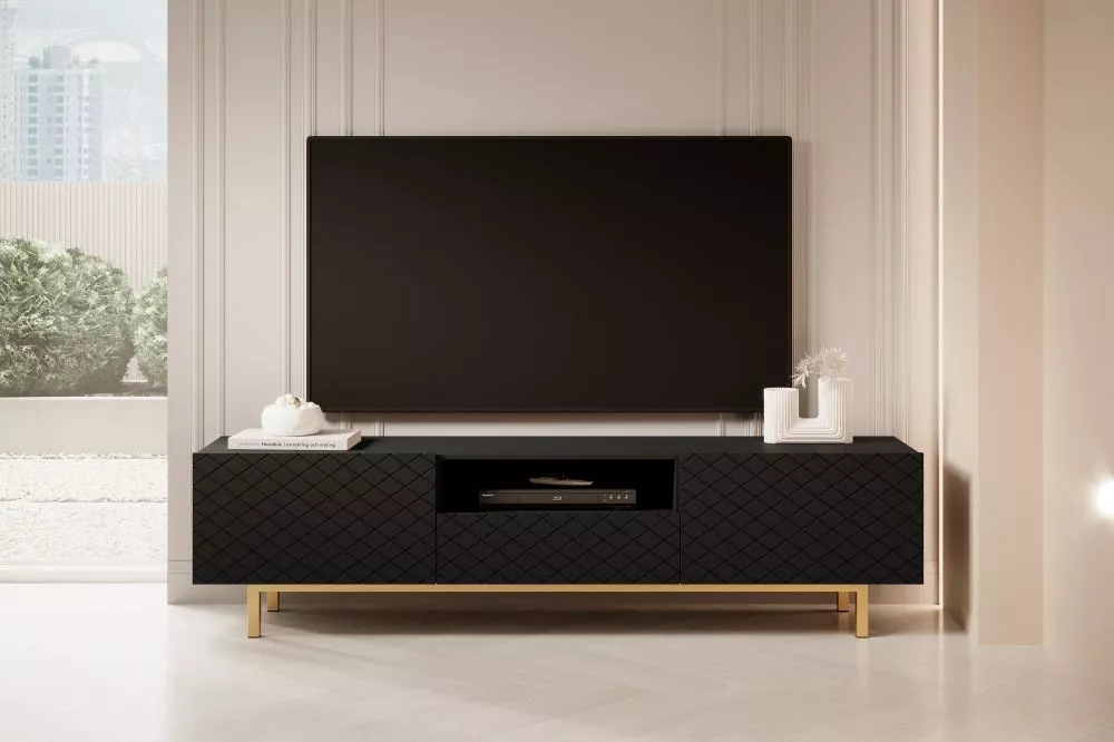 TV tumba Scalia 2 RTV 190 2K1SZ Gold · Melna · 190 × 42 × 49 cm
