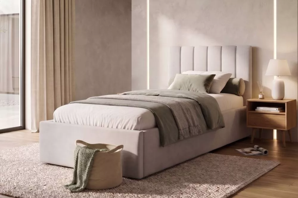 Gulta Azuro S04 Standard ar stelāžu Guļamvietas platums: 100 cm, Guļamvietas garums: 200 cm, · Gaiši pelēks · 114 × 214 