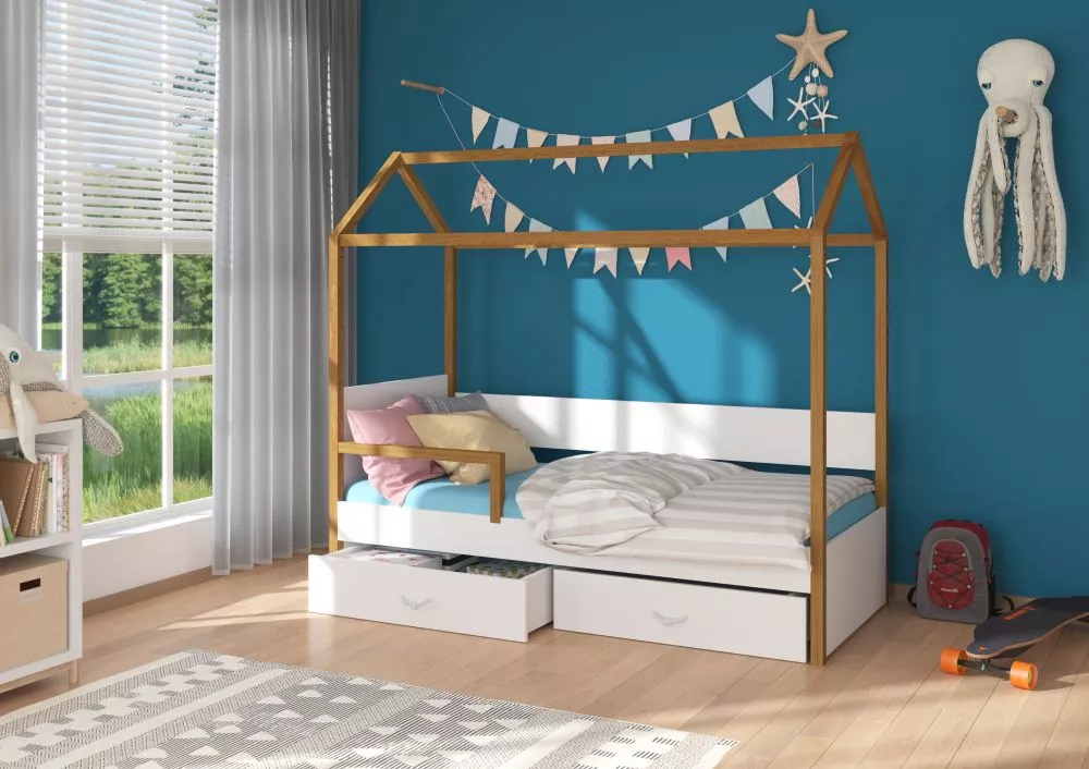 Bērnu gulta Otello Colour ar stelāžu Guļamvietas platums: 90 cm, Guļamvietas garums: 200 cm, · 97 × 210 × 172 cm