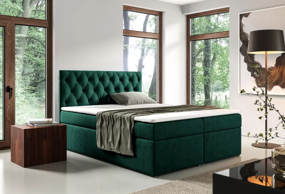 Gulta Boxspring 56 standard Guļamvietas platums: 200 cm, Guļamvietas garums: 200 cm, · Zaļš · 201 × 210 × 122 cm