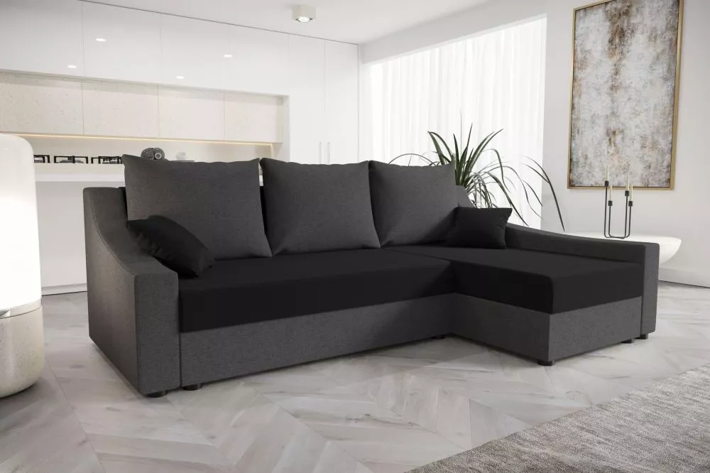 Dīvāns Ontario Classic standard · Melns + tumši pelēks · 140 × 233 × 90 cm