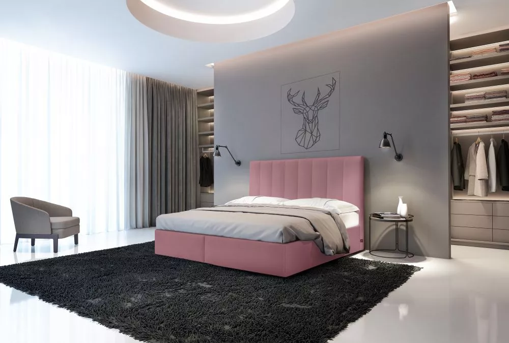 Gulta Rimini Boxspring Standard Guļamvietas platums: 160 cm, Guļamvietas garums: 200 cm, · Rozā · 160 × 210 × 115 cm