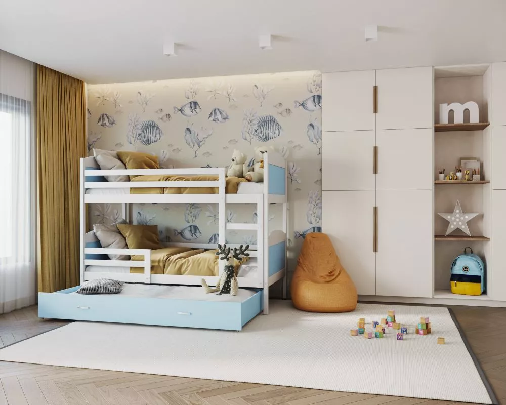 Bērnu gulta Mateusz 3 MDF 80x190 ar stelāžām Guļamvietas platums: 80 cm, Guļamvietas garums: 190 cm, · 86 × 198 × 162.5 