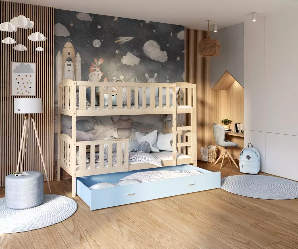 Bērnu gulta Kubus 80x160 ar stelāžām Guļamvietas platums: 80 cm, Guļamvietas garums: 160 cm, · 86 × 168 × 158 cm