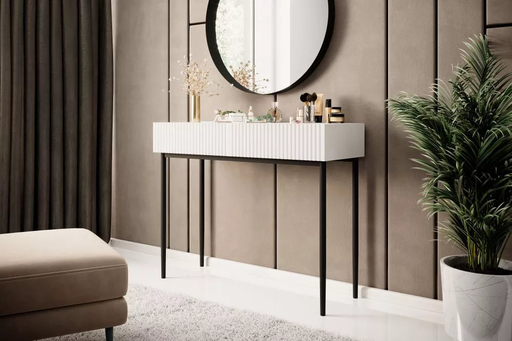 Kosmētikas galds Nicole T100 2SZ Black · Balts · 100 × 82 × 41 cm
