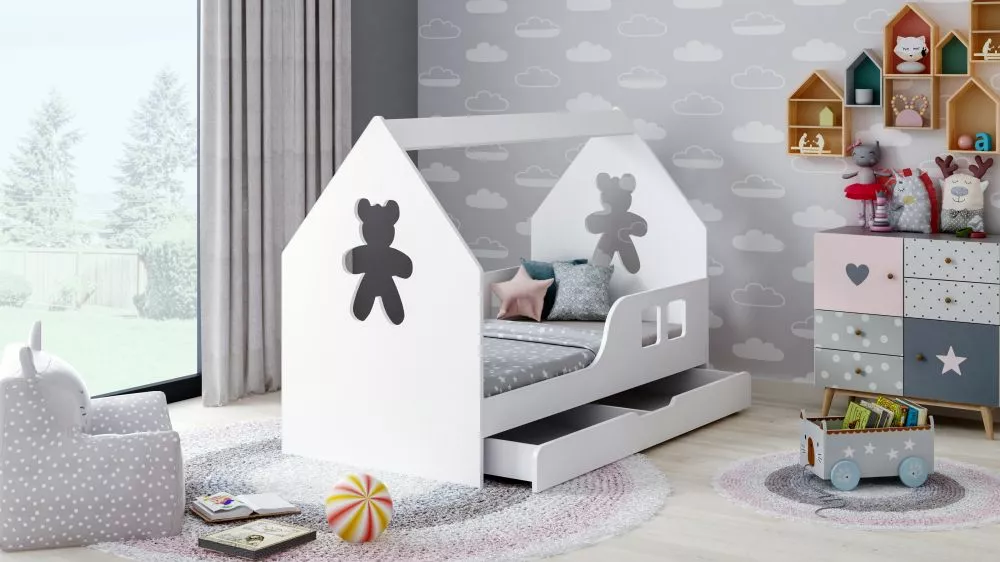 Bērnu gulta House 4 Comfort ar stelāžu Guļamvietas platums: 70 cm, Guļamvietas garums: 140 cm, · 74.5 × 145 × 106 cm