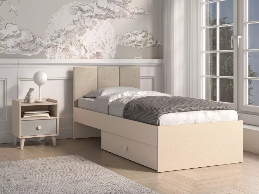 Gulta Mevel 08 90x200 ar stelāžu Guļamvietas platums: 90 cm, Guļamvietas garums: 200 cm, · Bēšs · 94 × 207 × 90 cm