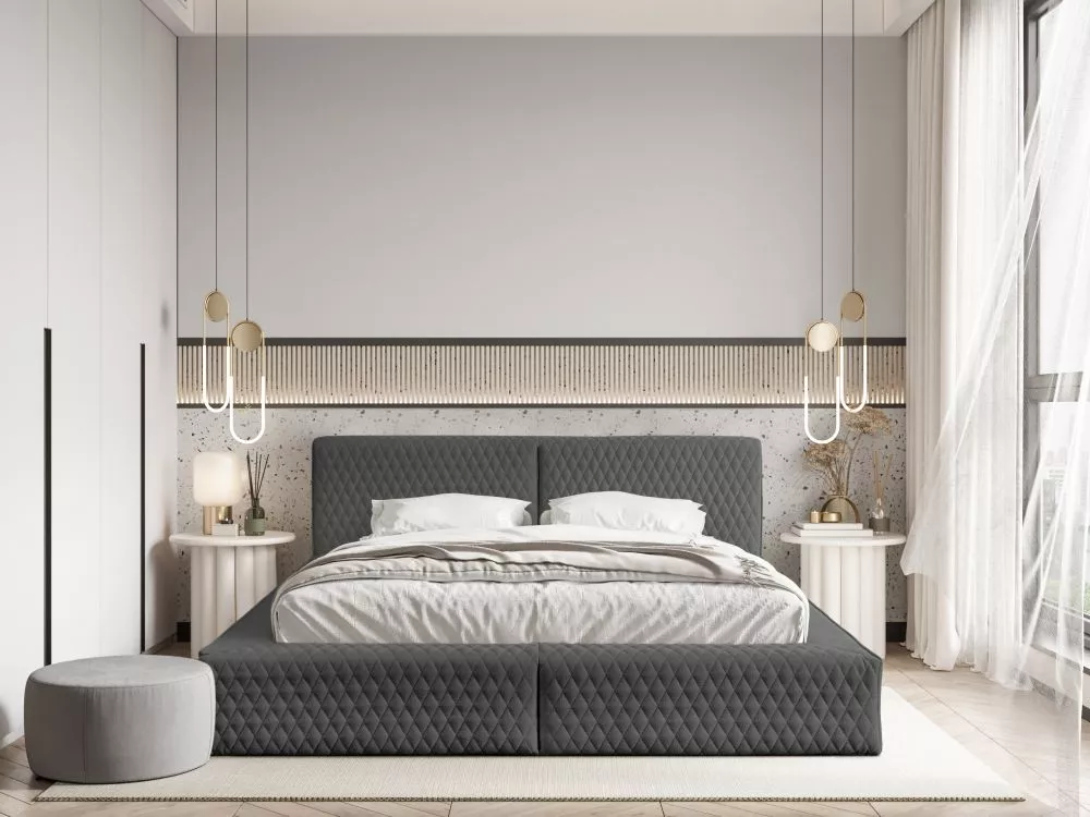 Gulta Azurro Standard ar stelāžu Guļamvietas platums: 180 cm, Guļamvietas garums: 200 cm, stelāžas tips: koka, · Antracī