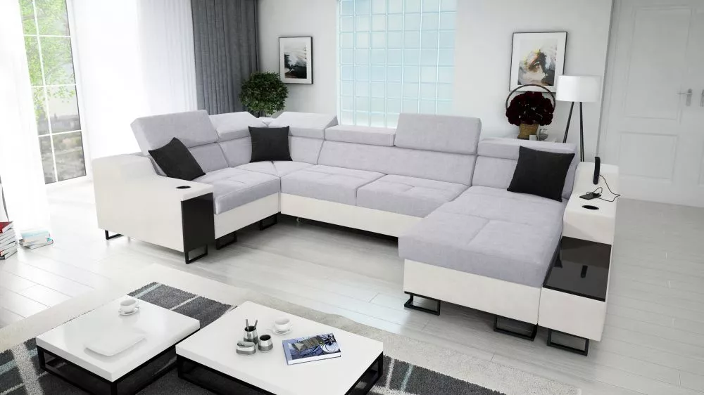 Dīvāns Alicante 4 Maxi Standard · Gaiši pelēks + balts · 211 × 361 × 81 cm