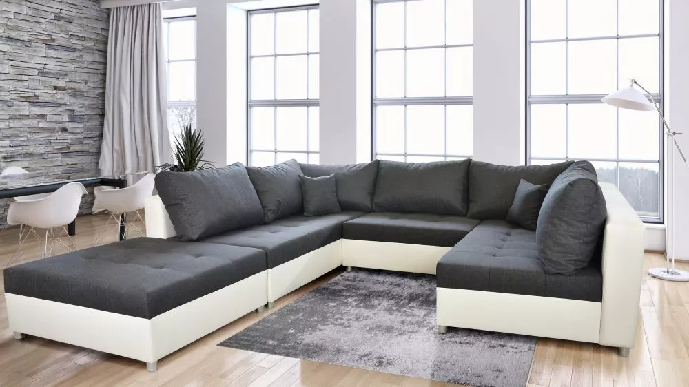 Dīvāns Denver Premium standard · Tumši pelēks + balts · 199 × 288 × 85 cm