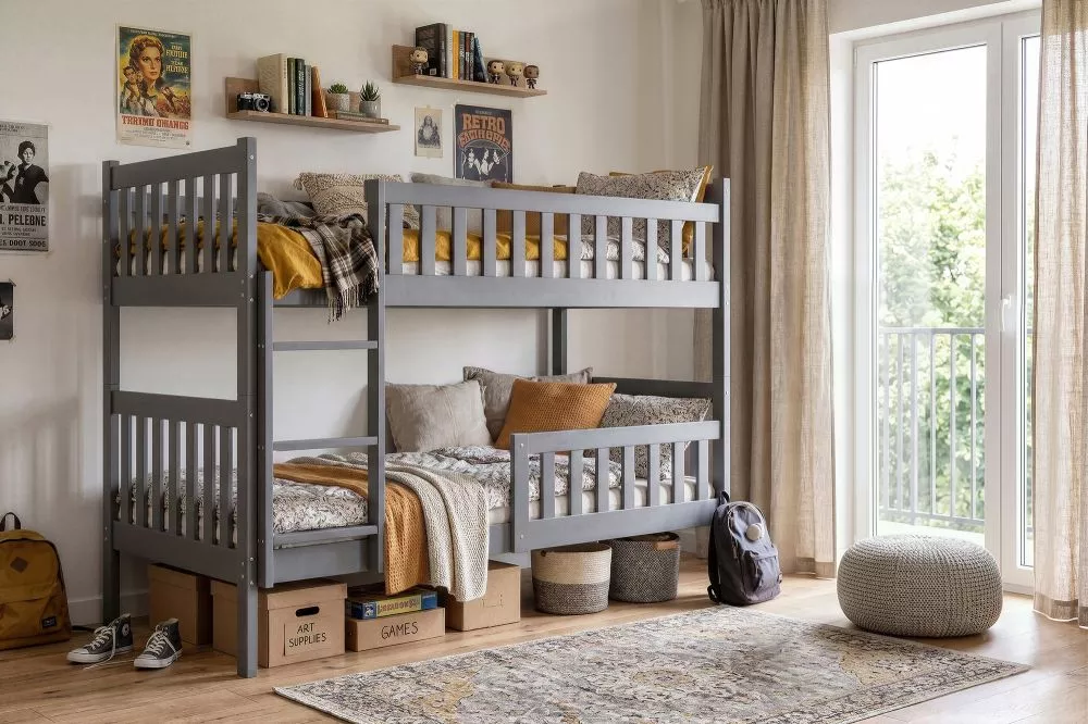 Bērnu gulta Kubus Double Basic ar stelāžām Guļamvietas platums: 90 cm, Guļamvietas garums: 190 cm, · Grafīts · 97 × 195 