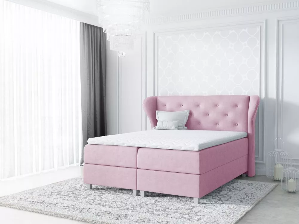 Gulta Bakarat Boxspring Standard Guļamvietas platums: 200 cm, Guļamvietas garums: 200 cm, · Gaiši rozā · 224 × 212 × 120