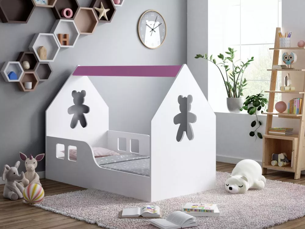 Bērnu gulta House 4 ar stelāžu Guļamvietas platums: 70 cm, Guļamvietas garums: 140 cm, · 70 × 144 × 106 cm