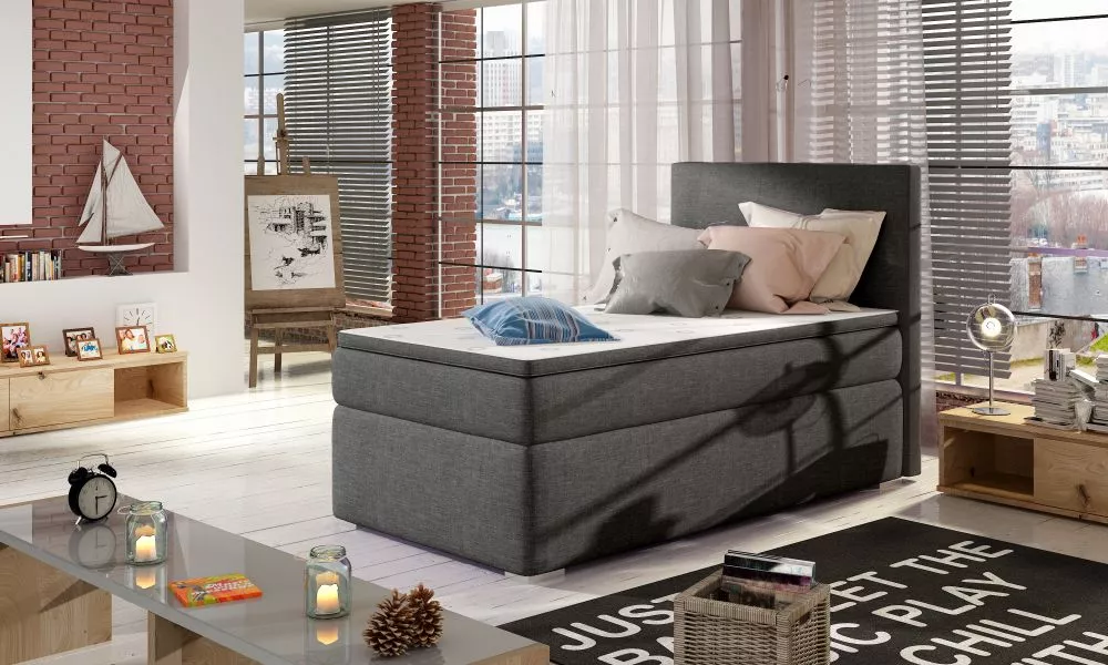 Gulta Rocco 90x200 Boxspring standard Guļamvietas platums: 90 cm, Guļamvietas garums: 200 cm, · Pelēks · 92 × 205 × 126 
