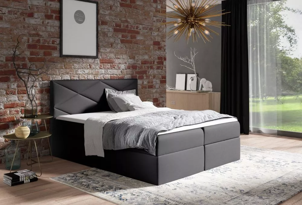 Gulta Sergio Boxspring Standard Guļamvietas platums: 160 cm, Guļamvietas garums: 200 cm, · Melns · 164 × 208 × 103 cm