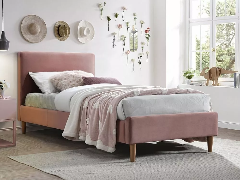 Gulta Acoma Velvet ar stelāžu Guļamvietas platums: 90 cm, Guļamvietas garums: 200 cm, stelāžas tips: koka, · Rozā · 97 ×