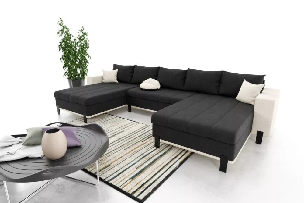 Dīvāns Livia Standard · Melns + balts · 142 × 350 × 76 cm