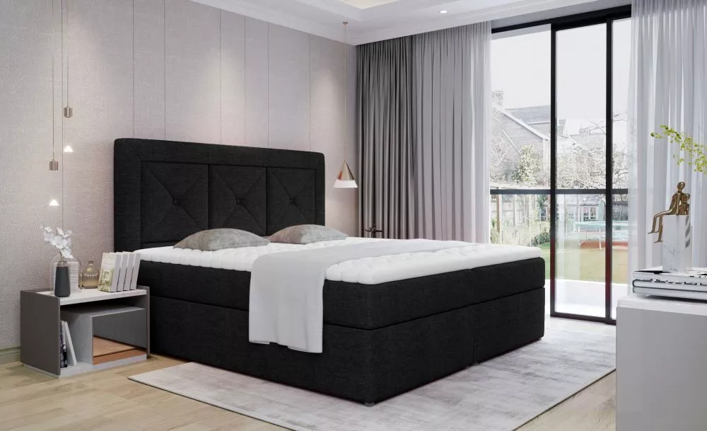 Gulta Idris Boxspring standard Guļamvietas platums: 180 cm, Guļamvietas garums: 200 cm, · Melns · 180 × 215 × 115 cm