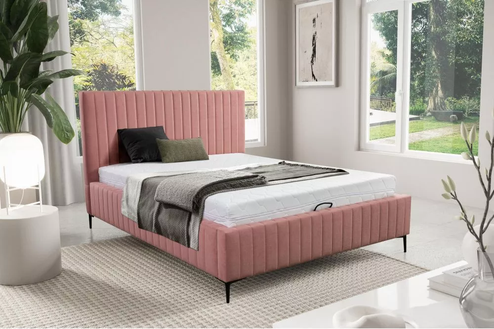 Gulta Layla Standard ar stelāžu Guļamvietas platums: 140 cm, Guļamvietas garums: 200 cm, · Rozā · 160 × 222 × 126 cm
