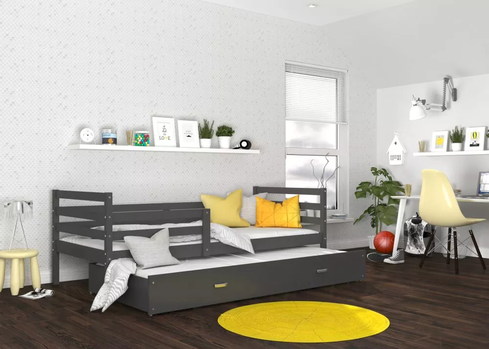 Bērnu gulta Jacek P2 MDF 90x200 ar stelāžām Guļamvietas platums: 90 cm, Guļamvietas garums: 200 cm, · 96 × 208 × 74 cm