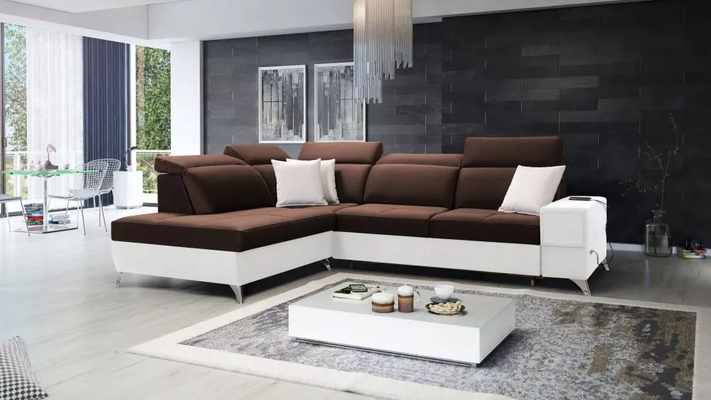 Dīvāns Deus 7 Premium Standard · Tumši brūns + balts · 224 × 286 × 83 cm