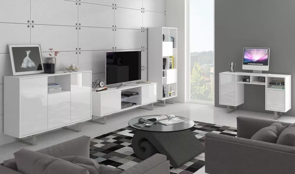 Kumode King kin 04 · Balts + balts spīdums · 120 × 36 × 90 cm