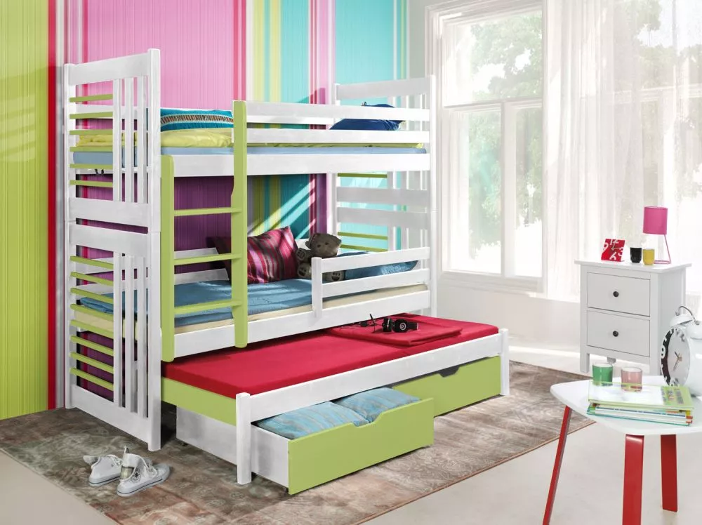 Bērnu gulta Roland 3 ar stelāžām Kāpņu puse: Pa labi, Guļamvietas platums: 80 cm, Guļamvietas garums: 180 cm, · 87 × 190