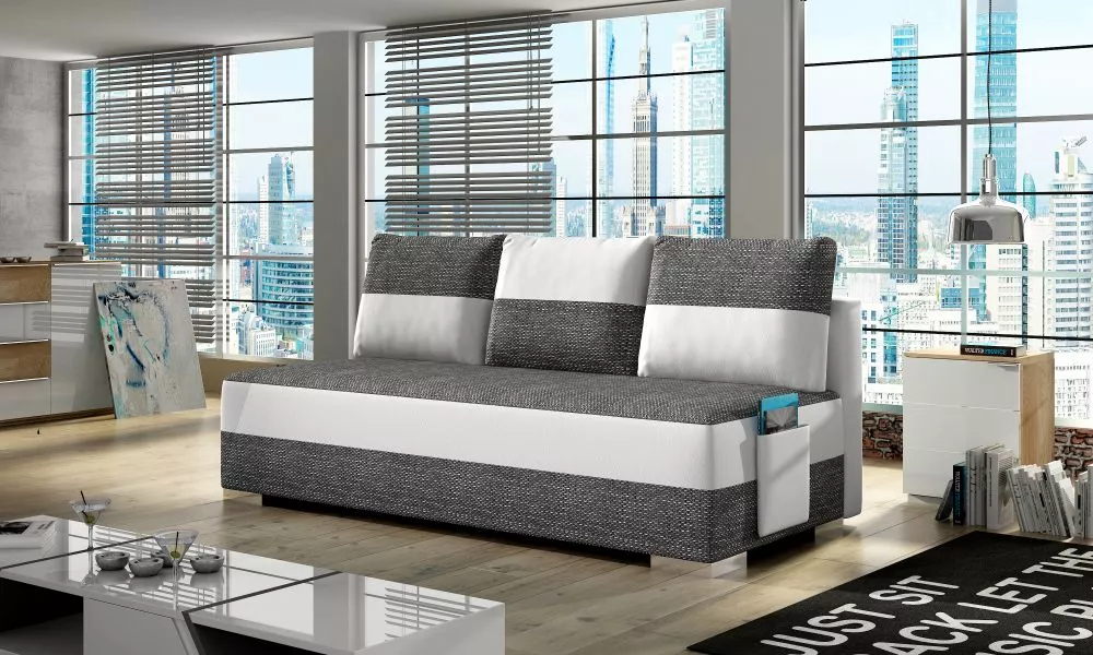Dīvāns Atila Lux standard · Pelēks + balts · 92 × 200 × 83 cm