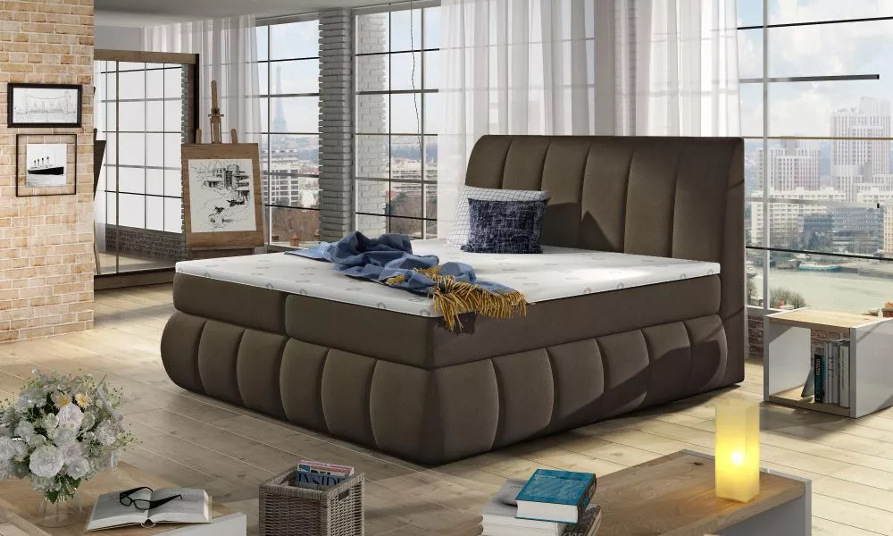 Gulta Vincenzo Boxspring Lux standard Guļamvietas platums: 180 cm, Guļamvietas garums: 200 cm, · Brūns · 200 × 224 × 126