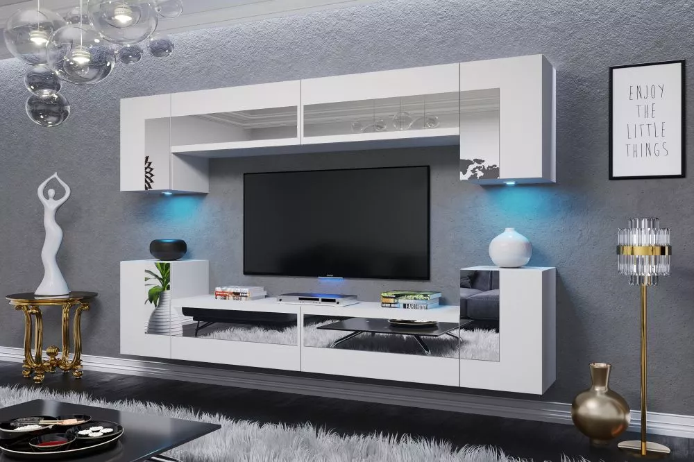 Sekcija Grand ar LED · Balts · 240 × 35 × 190 cm