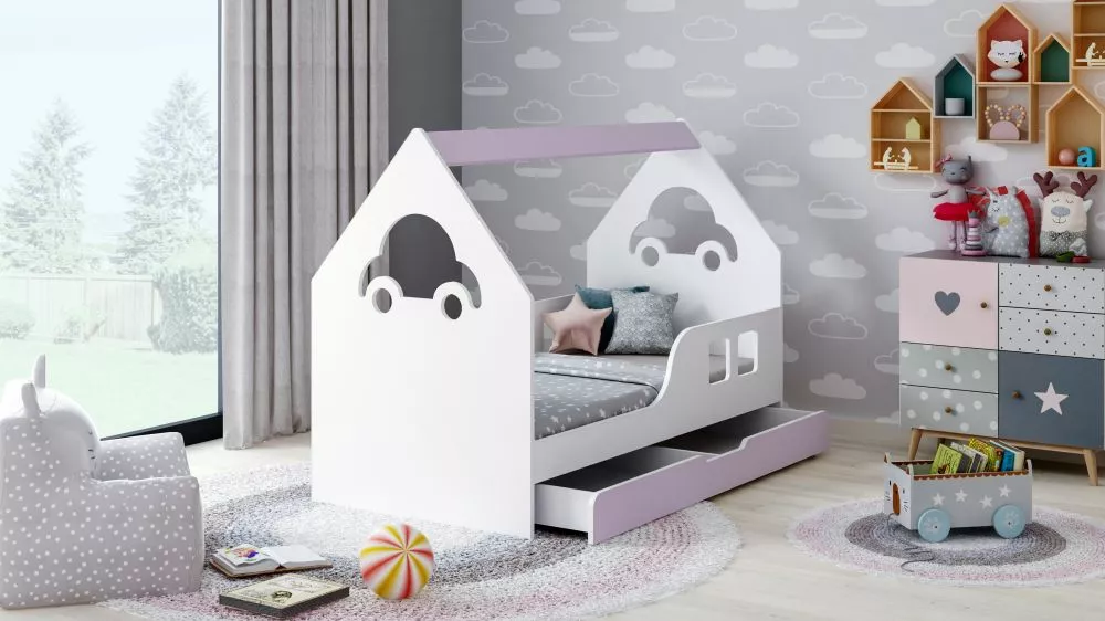Bērnu gulta House Comfort ar stelāžu Guļamvietas platums: 80 cm, Guļamvietas garums: 160 cm, · 84.5 × 165 × 120 cm