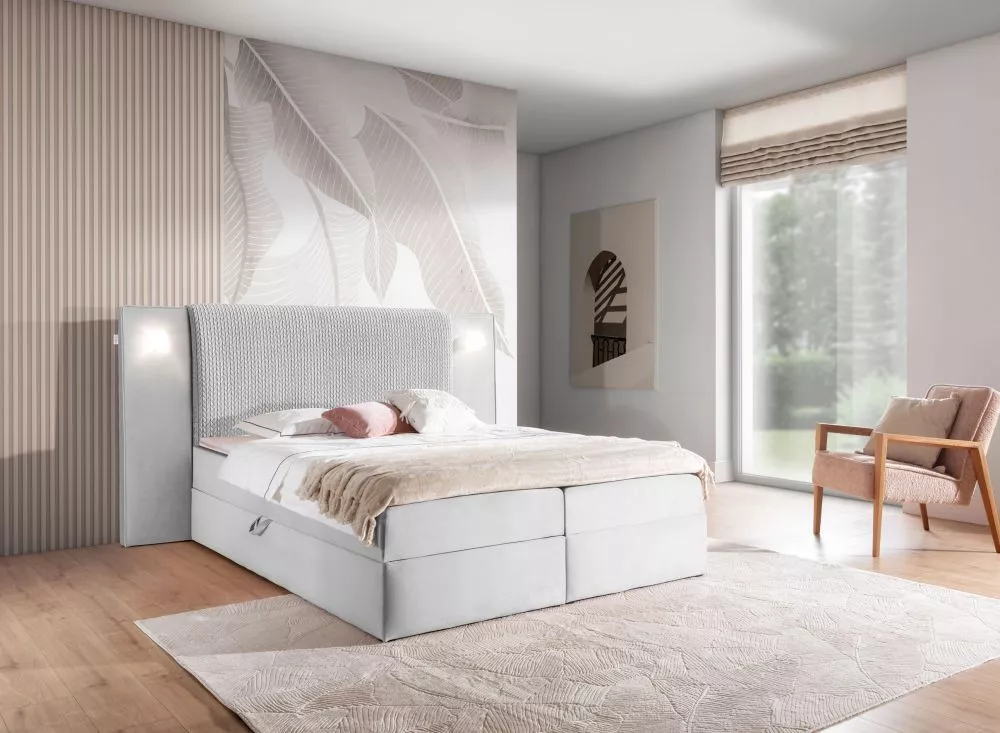 Gulta Marbella Boxspring Standard ar LED Guļamvietas platums: 180 cm, Guļamvietas garums: 200 cm, · Pelēks · 253 × 210 ×