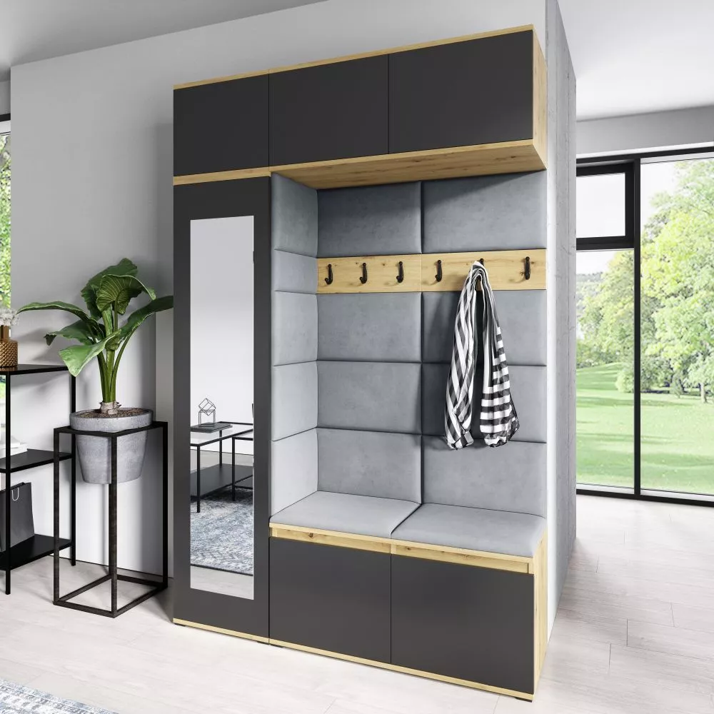 Apavu plaukts Emi 21 Trinity Korpusa krāsa: ozols artisan + melns, · 145 × 225 × 40 cm