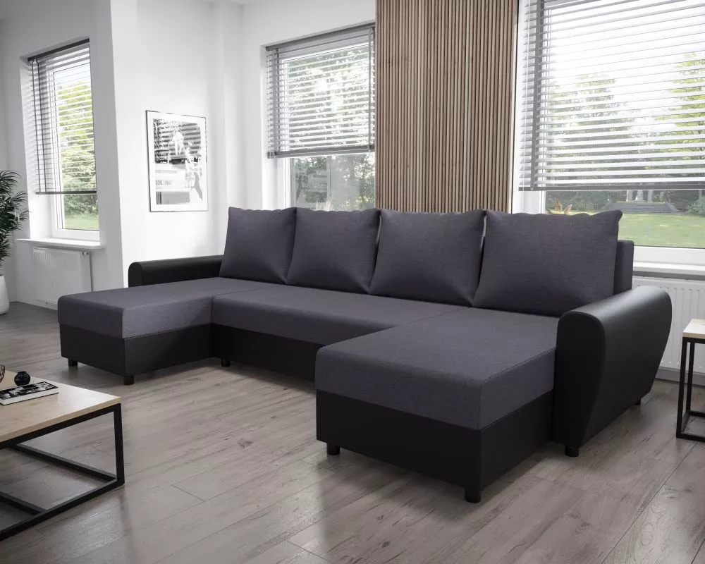 Dīvāns Dakar U standard · Tumši pelēks + melns · 140 × 308 × 90 cm