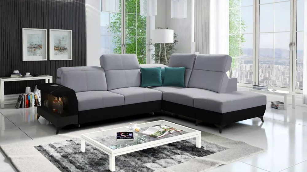 Dīvāns Belutti 7 Satin Black Standard ar LED · Pelēks + melns · 236 × 288 × 84 cm