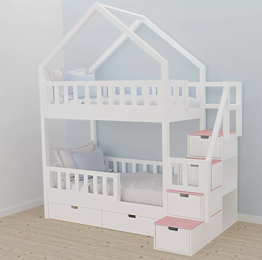 Bērnu gulta 108P ar stelāžām Kāpņu puse: Pa labi, Guļamvietas platums: 90 cm, Guļamvietas garums: 200 cm, · 118 × 252 × 