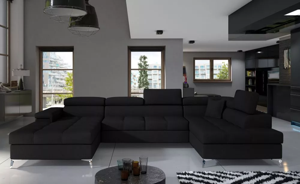 Dīvāns Eduardo Premium Standard · Melns · 202 × 345 × 70 cm