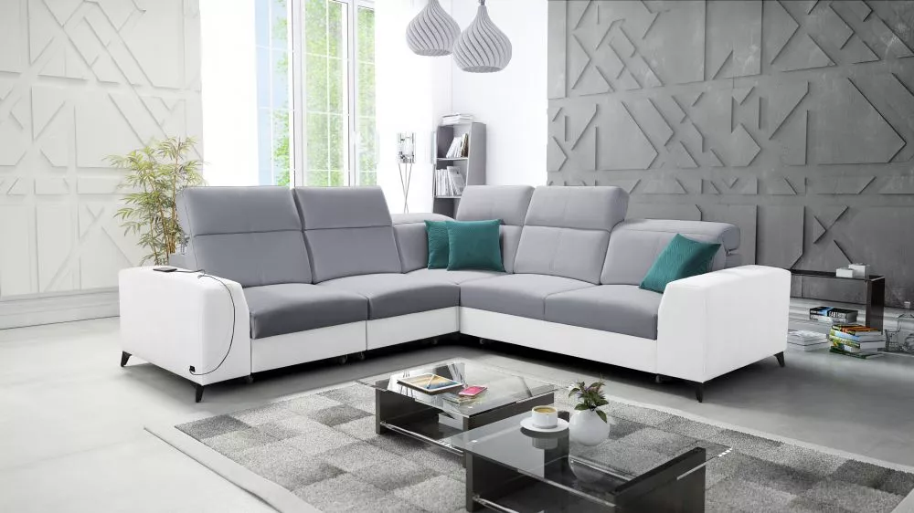 Dīvāns Belutti 3 Mix Standard · Pelēks + balts · 288 × 288 × 84 cm
