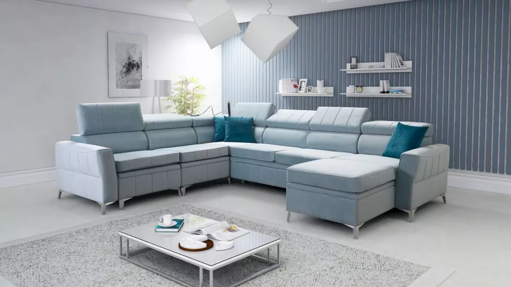 Dīvāns Bartez 7 Standard · Gaiši zils · 272 × 328 × 80 cm