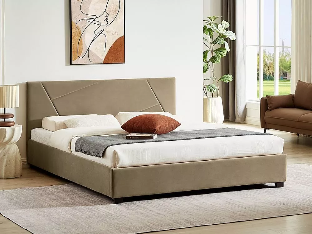 Gulta Columbia Velvet ar stelāžu Guļamvietas platums: 160 cm, Guļamvietas garums: 200 cm, · Bēšs · 167 × 206 × 96 cm
