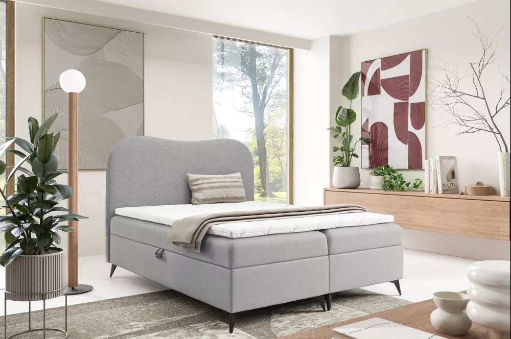 Gulta Ambra Boxspring Standard Guļamvietas platums: 120 cm, Guļamvietas garums: 200 cm, · Gaiši pelēks · 124 × 205 × 136